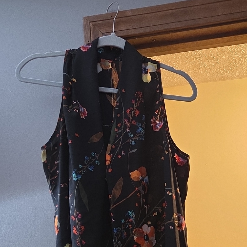 Spense Black Floral Sleeveless Blouse with Multicolor Prints
